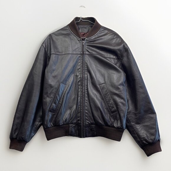 Emily Leather Military Flight Leather Bomber Jacket Men M Dark Brown Canada Made - Picture 1 of 12